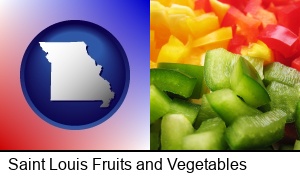 Saint Louis, Missouri - sliced and diced green, red, and yellow peppers