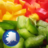 alaska sliced and diced green, red, and yellow peppers