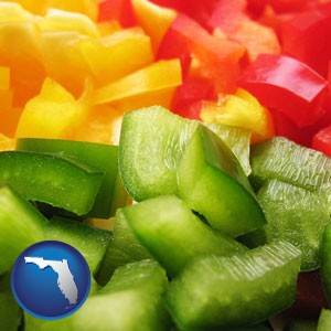 sliced and diced green, red, and yellow peppers - with Florida icon